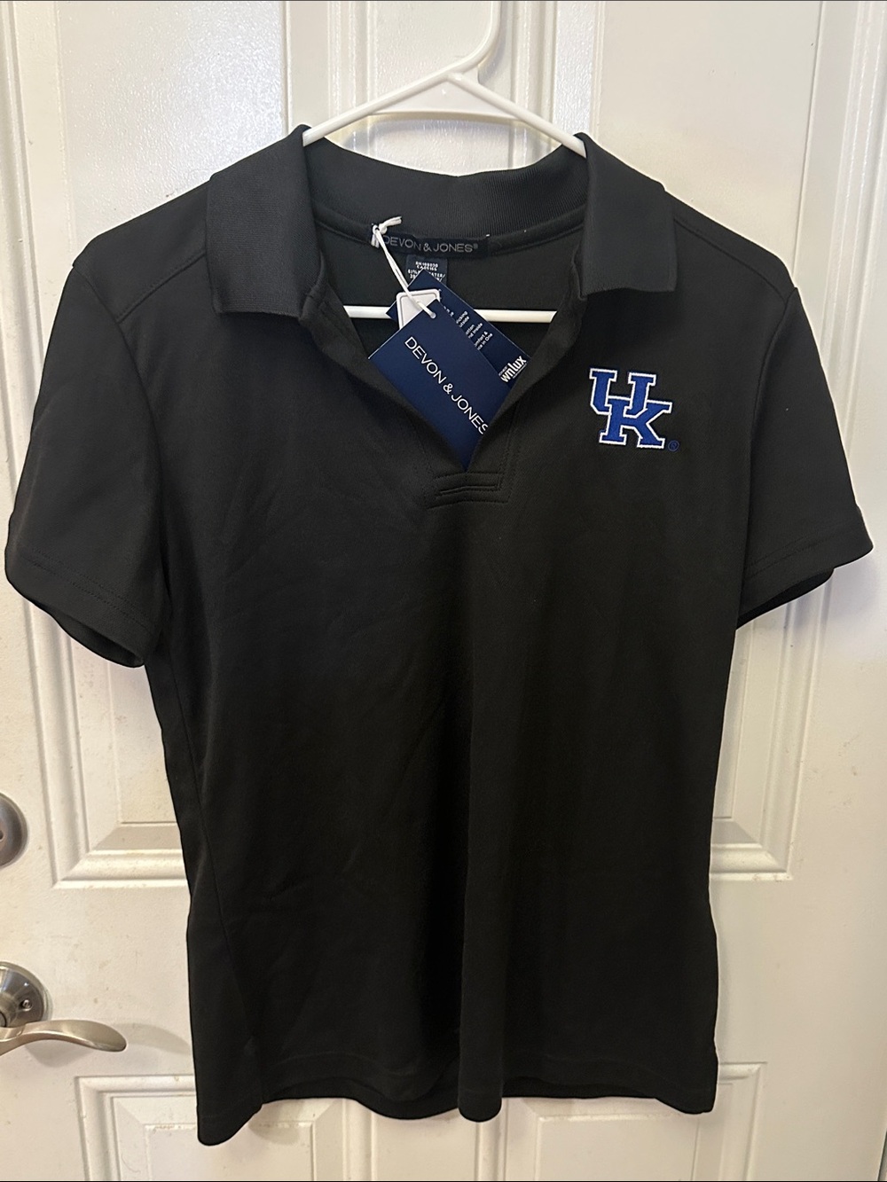 Devon & Jones Black Polo Shirt with Blue UK Logo University of Kentucky NWT S